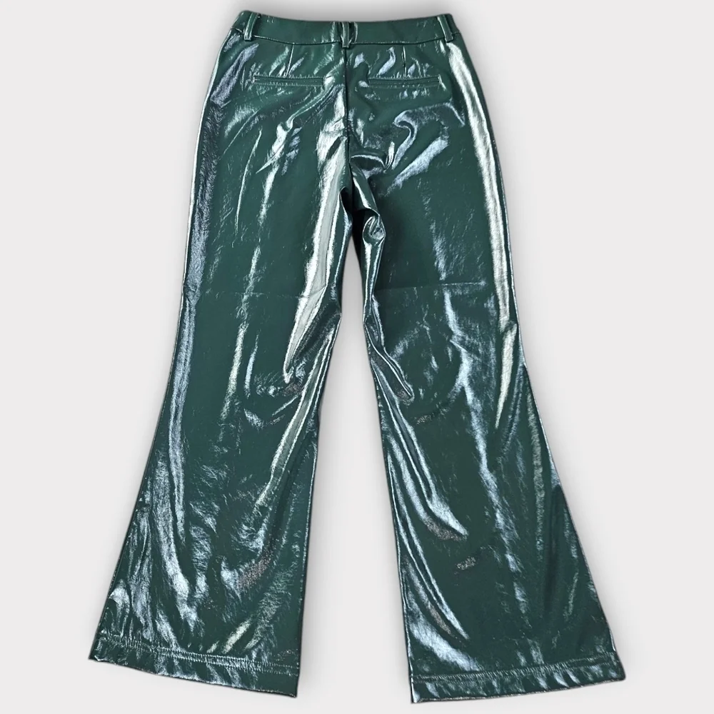 7 For All Mankind Green Faux Leather Flare Pant Small